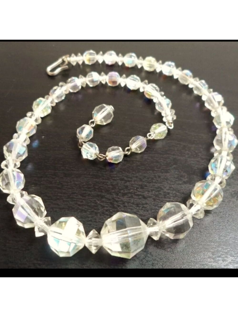 VINTAGE HIGH END MCM AB CUT GLASS 15 1/4" NECKLACE